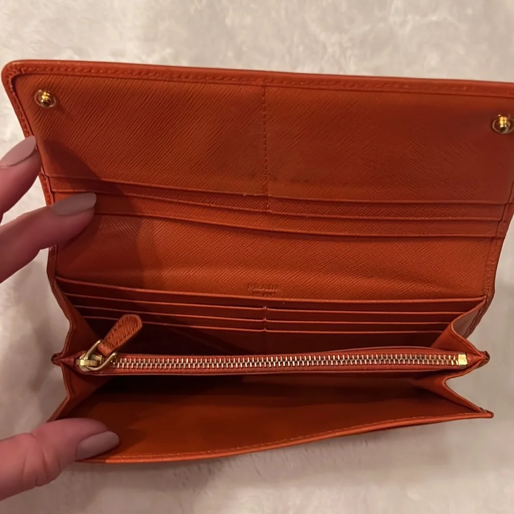 Authentic Orange Prada Wallet - Picture 6 of 16